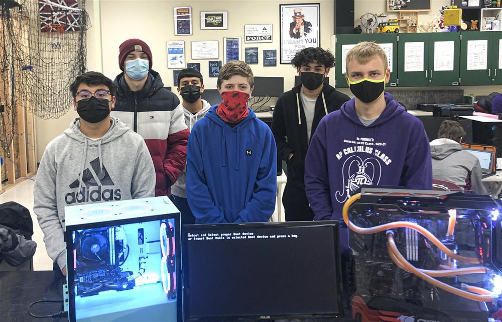 Tech Ed students posing with their computer build